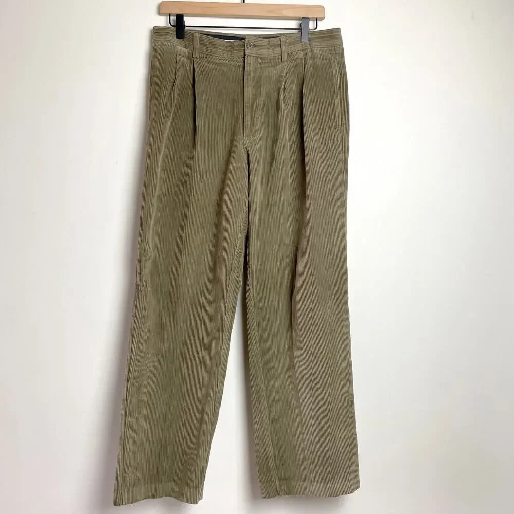 JCrew Pleated Corduroy Pants Trousers Sz 33 Preppy Quiet Luxury Academia Cotton